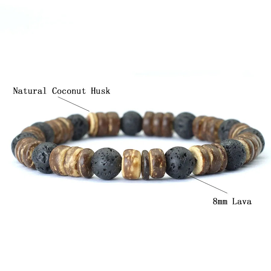 New Natural Coconut Husk Bracelet For Men Handmade Onyx Volcanic Rock Stone Beaded Braslet Leisure Accessories Meditation Joias