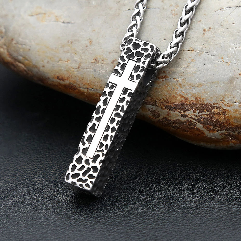 New Stainless Steel Rectangle Cross Pattern Pendant Necklaces For Men Women Fashion Simple Religions Amulet Jewelry Wholesale