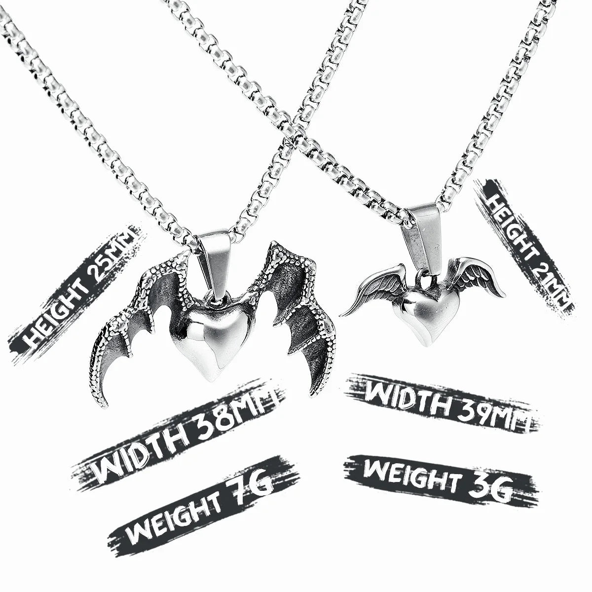 Demon Angel Heart Necklaces Couples Pendant Retro 316L Stainless Steel Chain Punk Rock Party for Friends Male Jewelry Best Gift