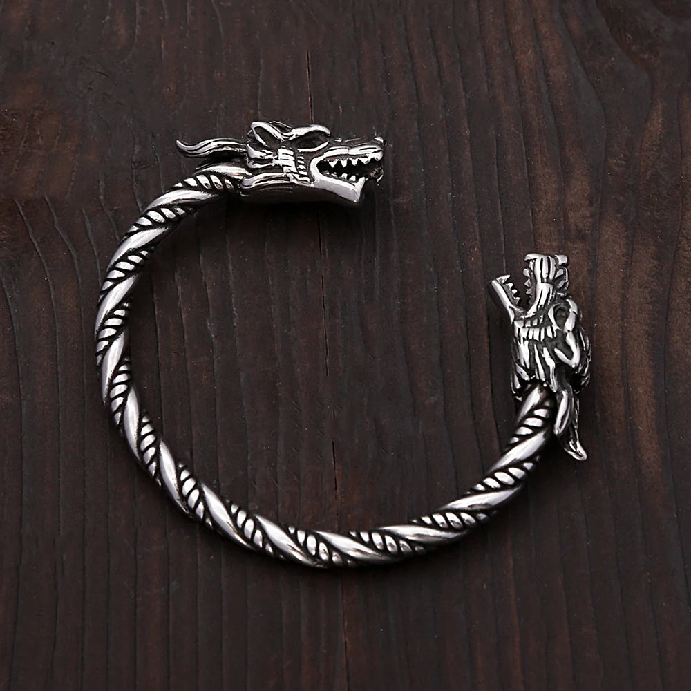 Classic Vintage Vikings Dragon Head Bracelet For Men Women Stainless Steel Punk Fashion Wristband Cuff Bangles Animal Jewelry