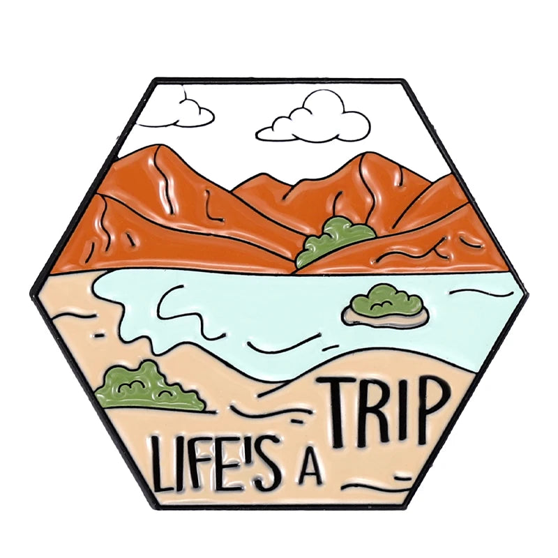 Broches en émail pour camping en plein air, personnalisées, randonnée sauvage, aventure, voyage en montagne, badges à revers, bijoux amusants, cadeau pour amis