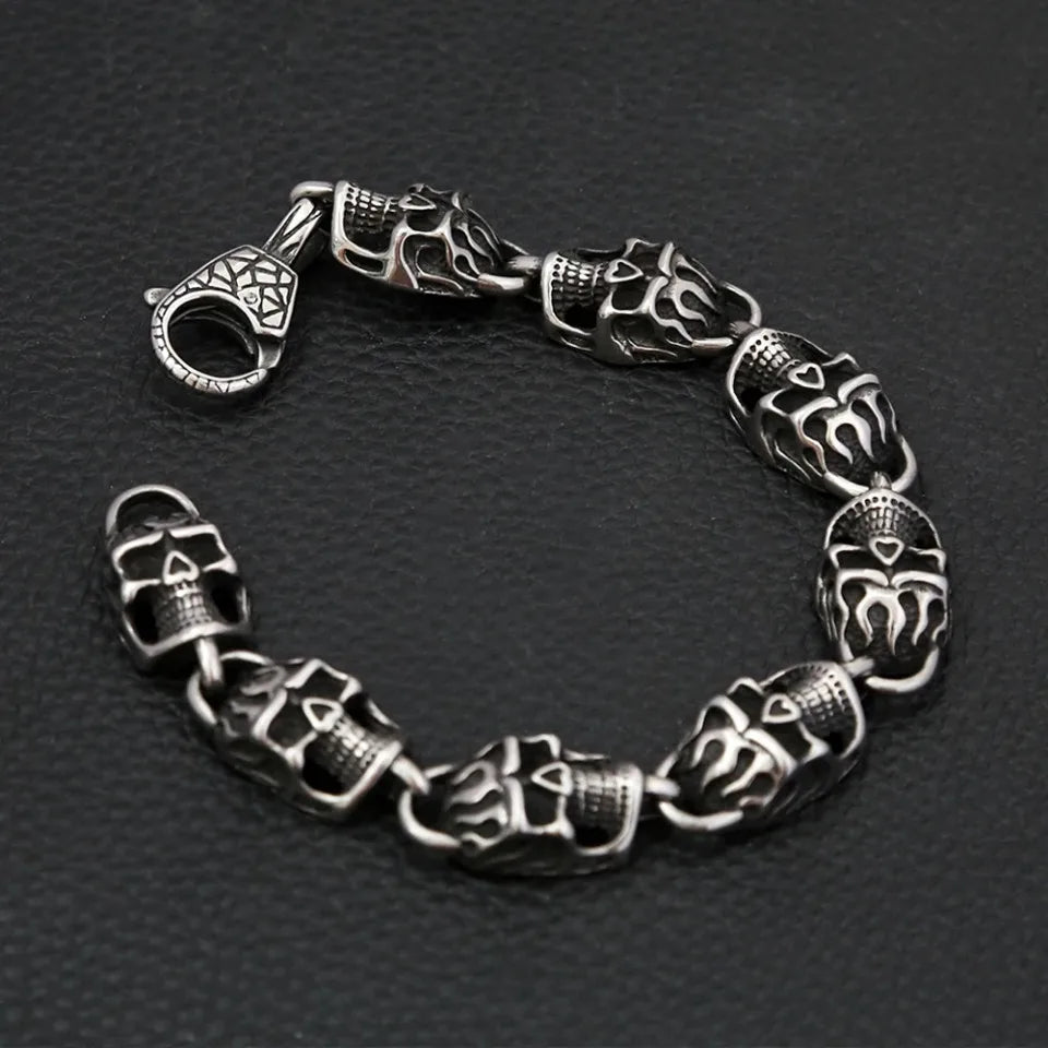 Gothic Vintage Stainless Steel Black Skull Bracelet For Men Hip Hop Biker Cool Skeleton Bangles Charm Party Jewelry Dropshipping