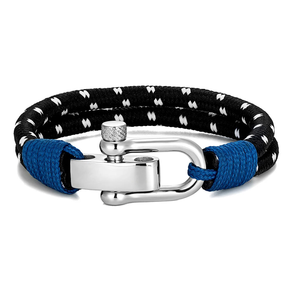 MKENDN Nautical Style Double Strand Rope With Stainless Steel Shackle Clasp Wrap Bangle Unique Sailing-Inspired Gift for Men