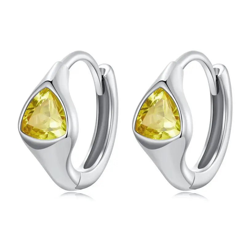 BISAER 925 Sterling Silver Metalness Statement Hoop Earrings Yellow Zircon Stud Earring Plated Gold for Women Party Fine Jewelry