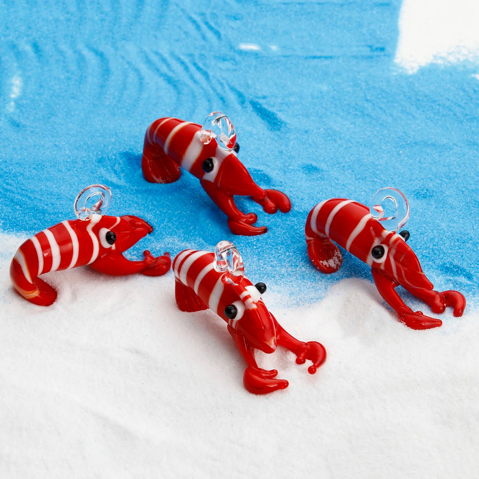 DoreenBeads 1 Piece 3D Red Lobster Stripe Lampwork Glass Ocean Jewelry Pendants DIY Jewelry Making Ornament Aquarium Decoration