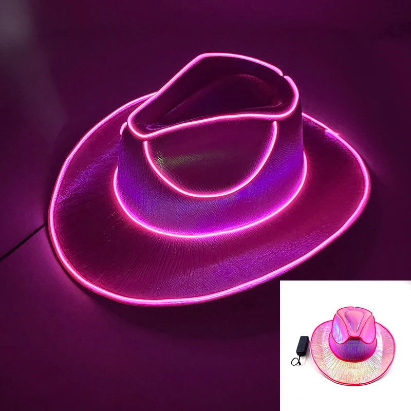 New Arrival Pearlescent Cowboy Hat Dance Costume Decorate Glowing Cowgirl Cap Glowing For Neon NightClub