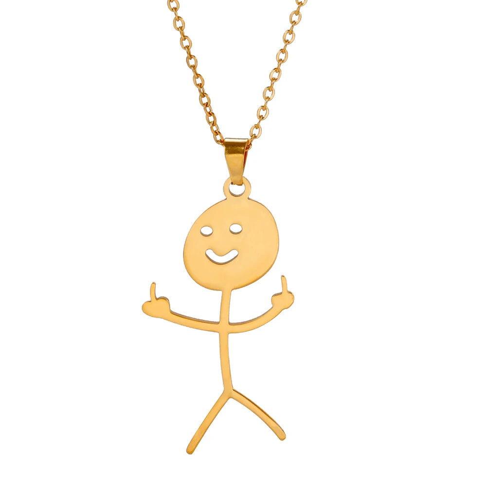 Dreamtimes Fashion Hip Hop Fxck You Funny Doodle Pendant Necklace For Man Woman Stickman Middle Finger Rock Punk Necklace Party