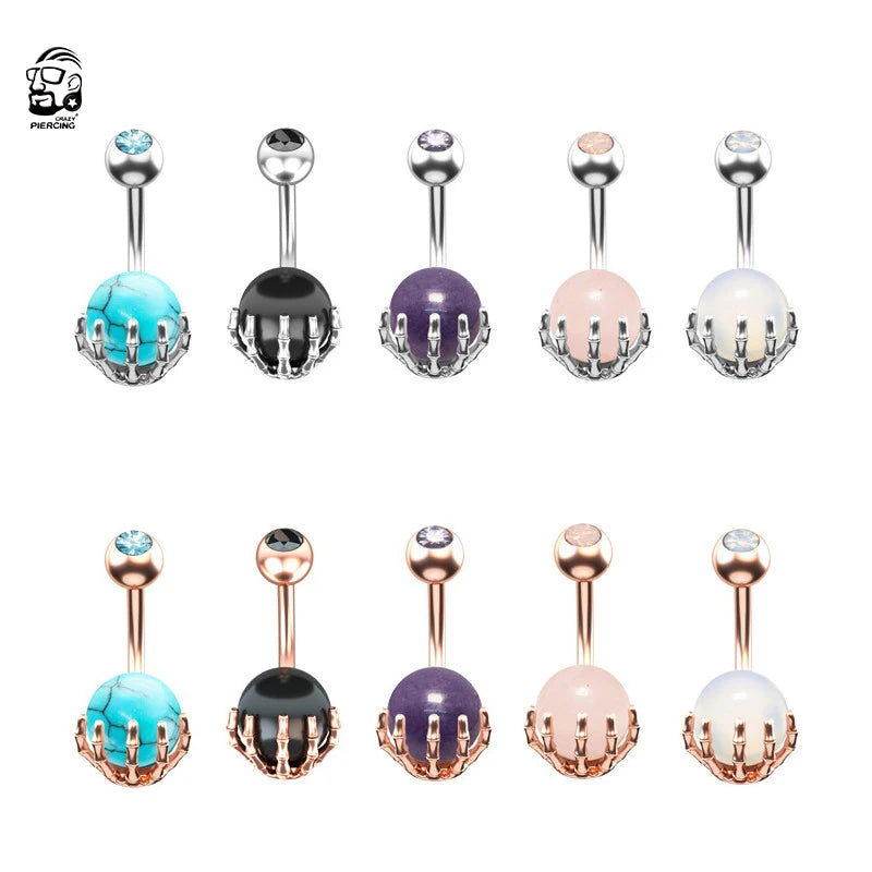 1pc Skeleton Hand Holding Stone Ball Belly Button Rings Piercing Umbigo Stainless Steel Claw Navel Rings Skull Hand Belly Ring