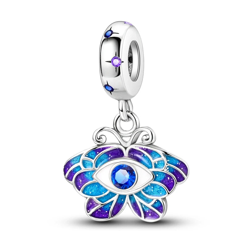 Lila Serie Blume Schmetterling Charms Baumeln Perlen Fit Original Pandora Armband 925 Silber DIY Schmuck Geschenk