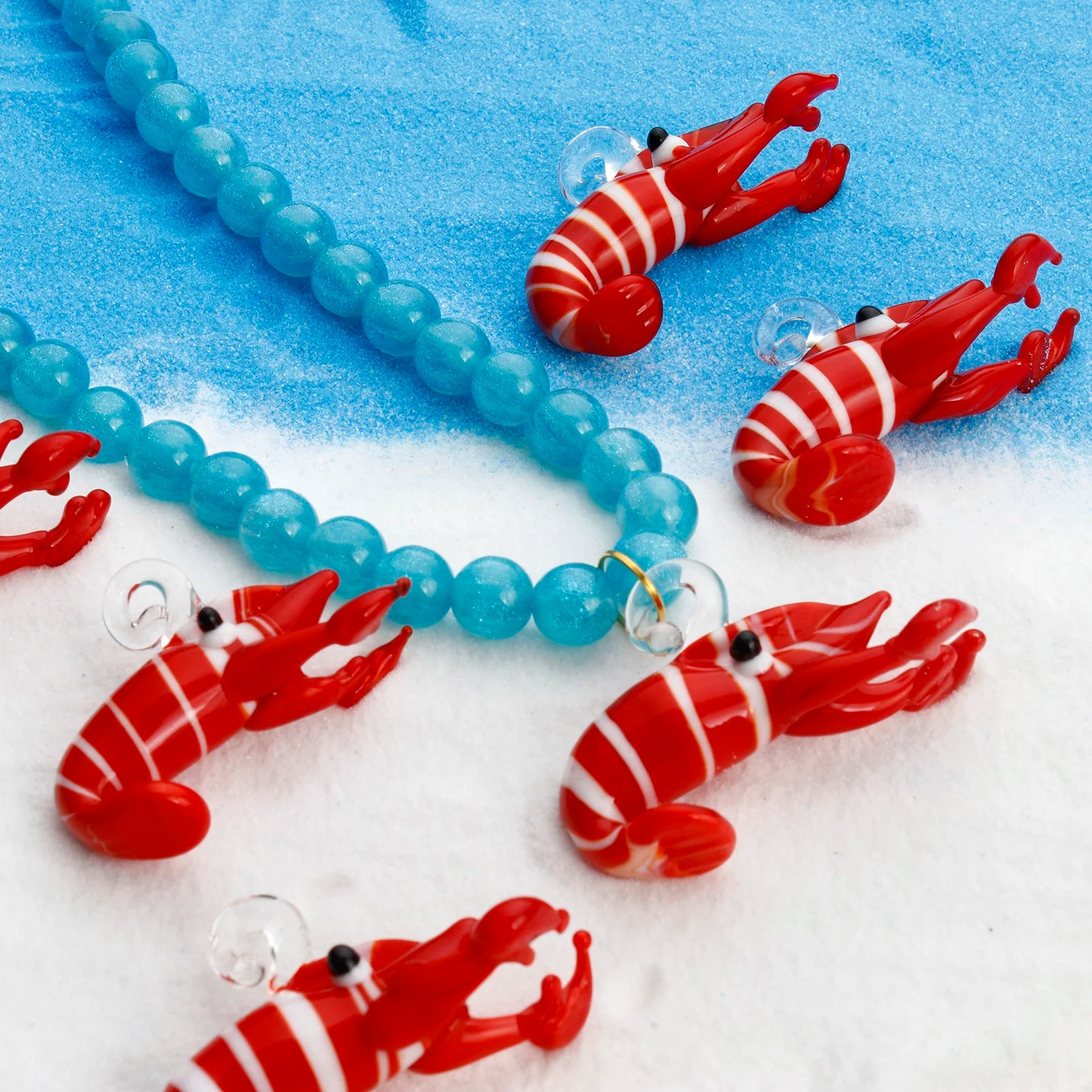 DoreenBeads 1 pieza 3D Red Lobster Stripe Lampwork Glass Ocean Jewelry Colgantes DIY Fabricación de joyas Adorno Decoración de acuario