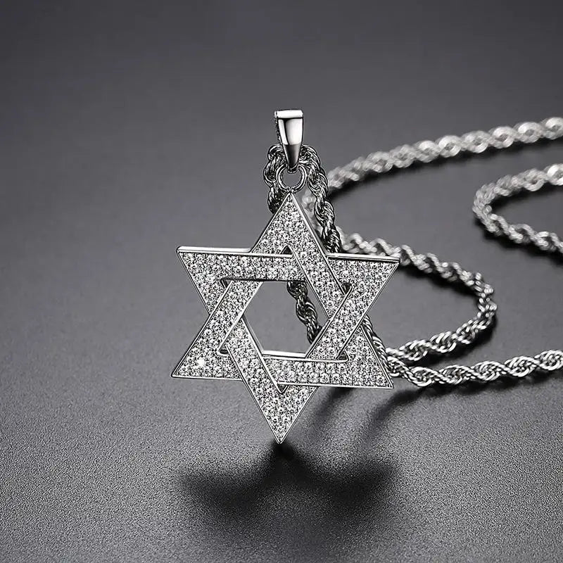 New Fashion Zircon Star of David Pendant Men Women Trend Charm Hexagonal Star Necklace Daily Casual Jewelry Gift