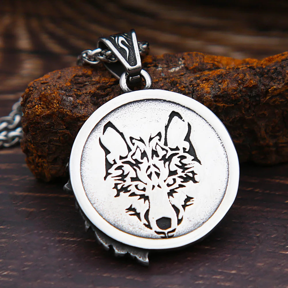 Men Vintage Viking Wolf Pendant Necklace Punk Street Rock Nordic Stainless Steel Odin Wolf Head Necklace Fashion Jewelry