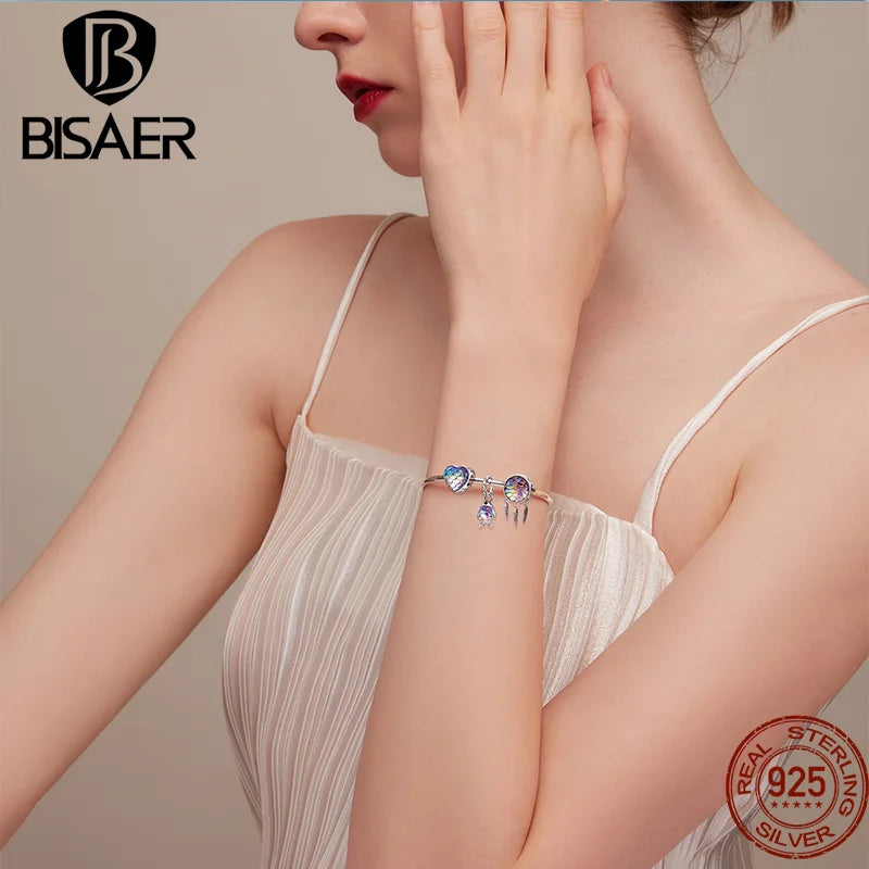 BISAER Colgante de plata de ley 925 con forma de estrella, cola de sirena, estrella de mar, corazón, abalorios de peces tropicales, apto para pulsera de mujer, joyería fina