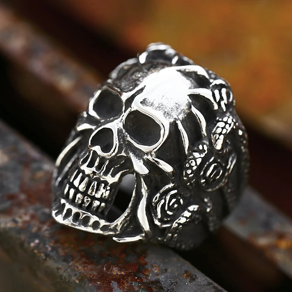 New Design 316L Stainless Steel Skull Snake Rings For Men Boys Vintage Punk Fashion Flower Ring Biker Jewelry Gifts Dropshipping