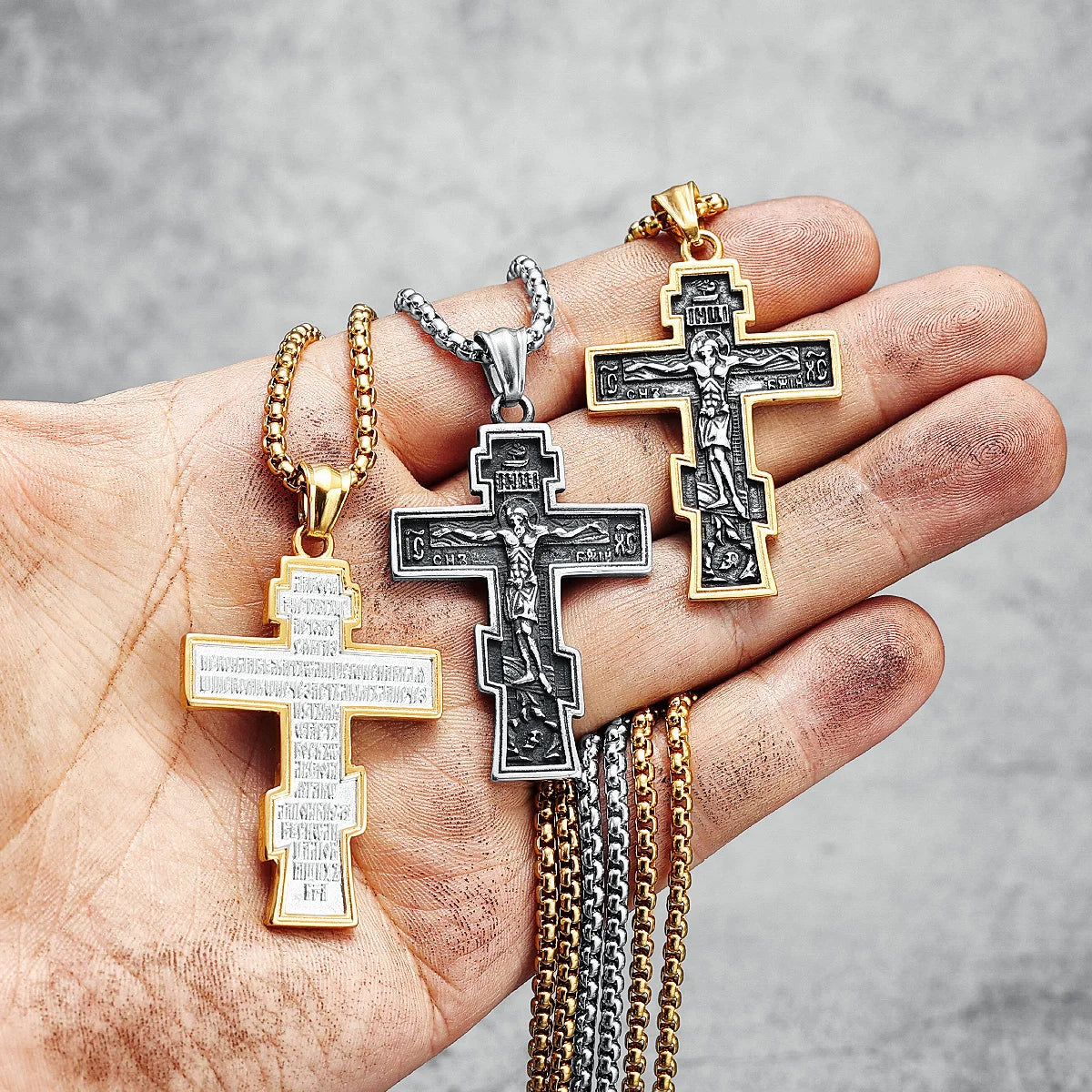 Jesus Cross Necklaces Retro 316L Stainless Steel Men Retro Pendants Chain Religion Rock Belief for Friend Male Jewelry Best Gift