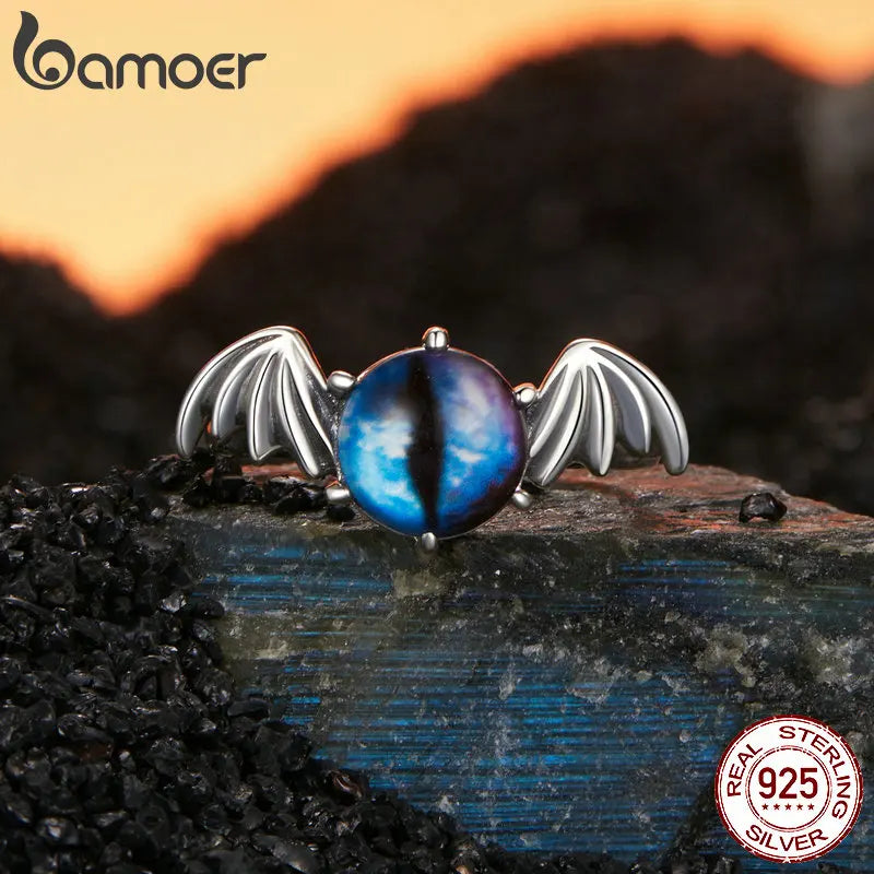 BAMOER Genuine 925 Sterling Silver Devil Eye Open Ring for Women Silver Finger Ring Fine Jewelry Halloween Birthday Gift BSR605