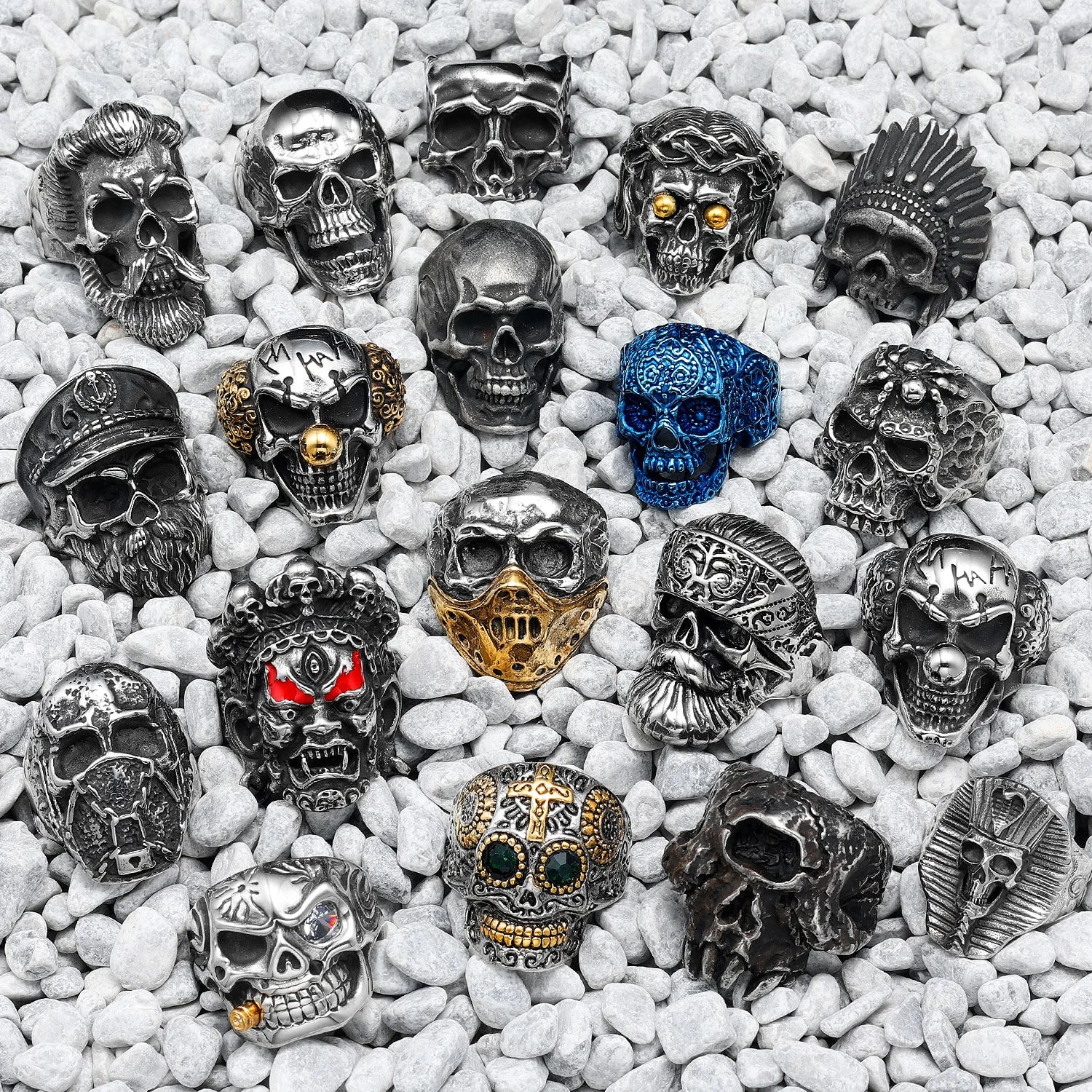 Vintage Punk Gothic All Skull Head Series Stainless Steel Womens Mens Rings Unique for Biker Jewelry Creativity Gift Wholesale