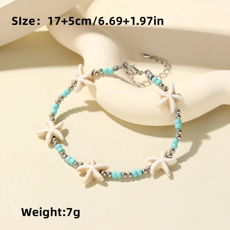 Bohemian Colorful Rice Beads Bracelet For Women Starfish Shell Conch Sea Turtle Pendant Bracelets Summer Beach Charm Jewelry