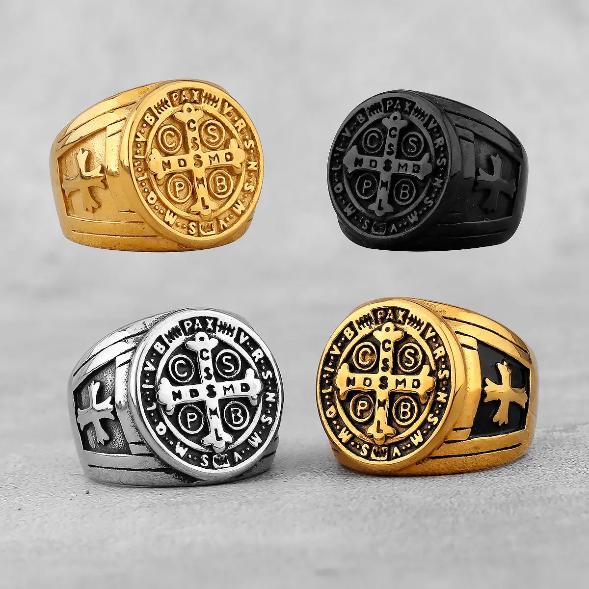 Never Fade Stainless Steel Personalized Cross Men's Faith Ring Hip Hop Punk Boyfriend Men's Jewelry Creative Gift Wholesale