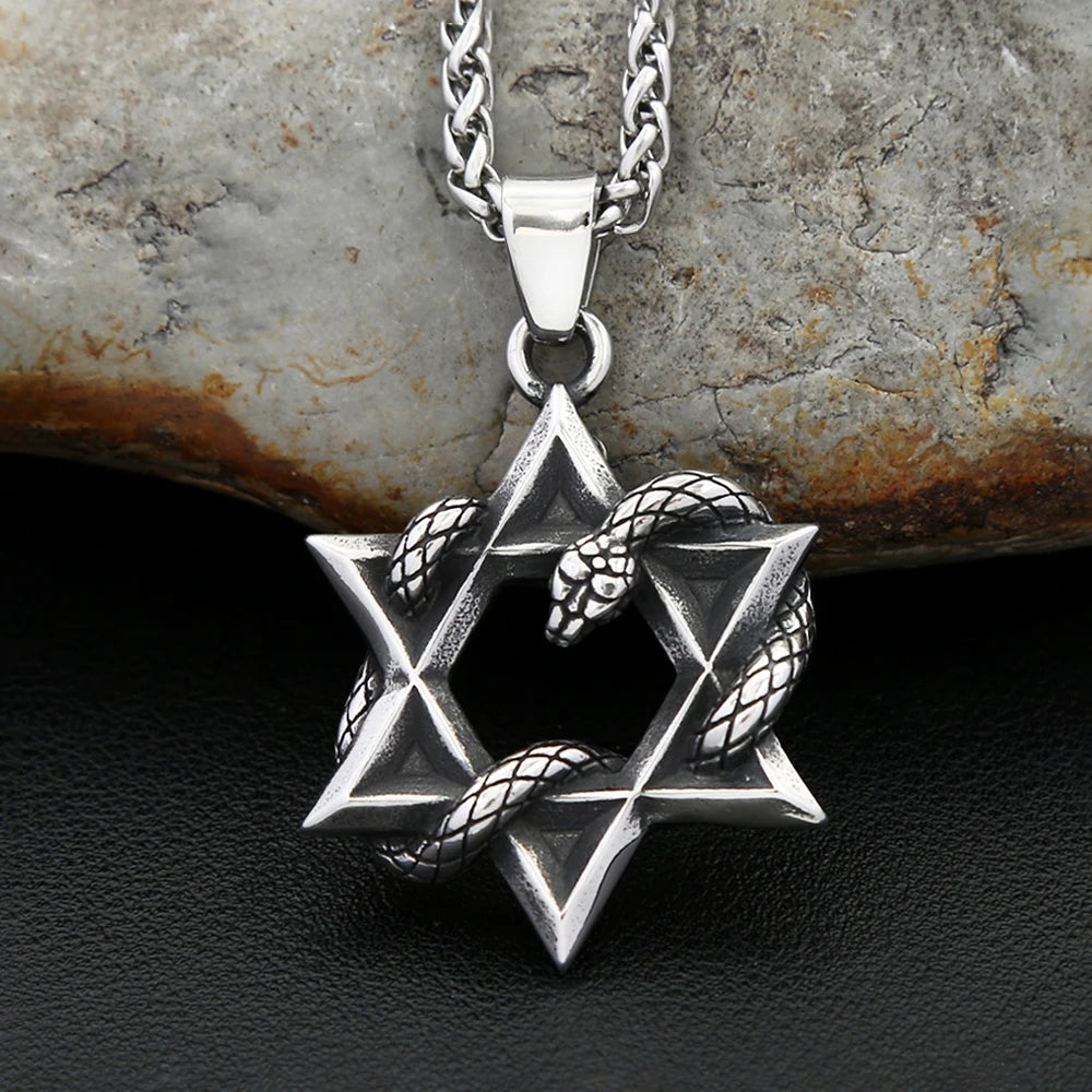 New Vintage Star of David With Snake Pendant Necklaces For Men Women Fashion Punk Ouroboros Hexagram Necklace Amulet Jewelry