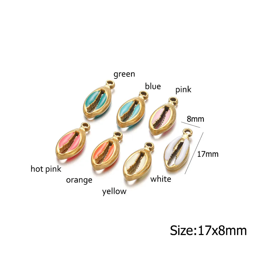 5Pcs Stainless Steel Multicolor Enamel Shell Charms Pendants for DIY Beach Anklets Bracelets Necklaces