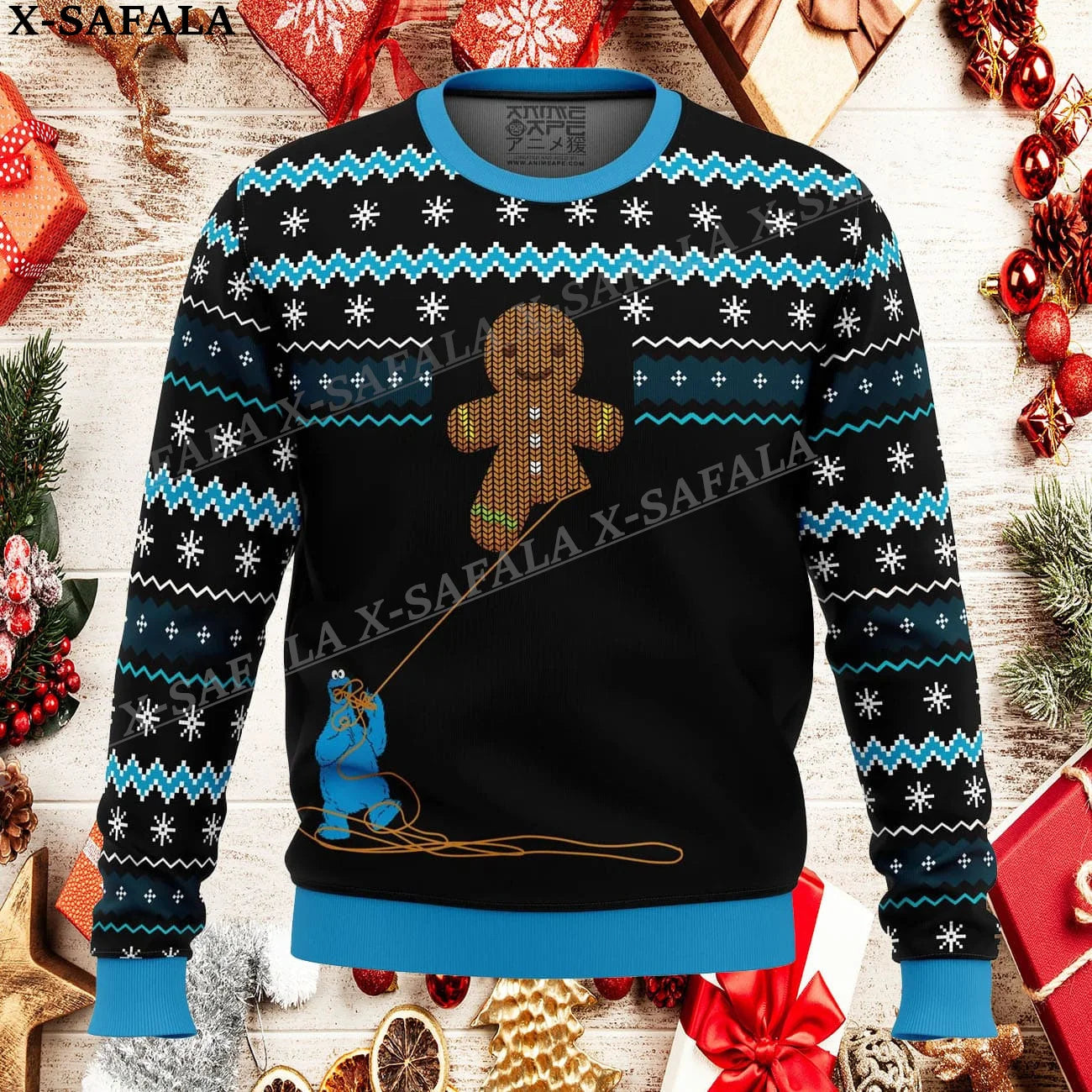 Gingerbread Man Funny Food Christmas Knit Sweaters Funny Halloween Christmas Gift Jumpers Tops Couple Party Unisex Casual-3