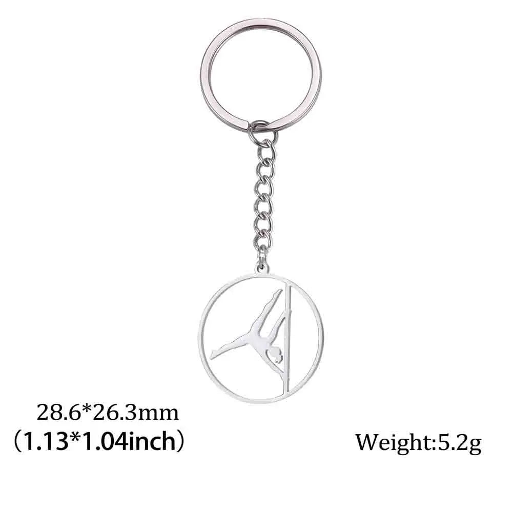 Porte-clés de gymnastique Dreamtimes en acier inoxydable, pendentif de sport, mode femme, bijoux en acier inoxydable, cadeau d'anniversaire pour gymnastes