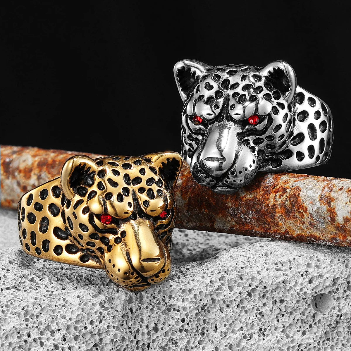 Bague léopard en acier inoxydable pour homme, anneau jaguar, animal sauvage, punk rock, bijoux de fête, accessoires d'halloween, cadeau, vente en gros