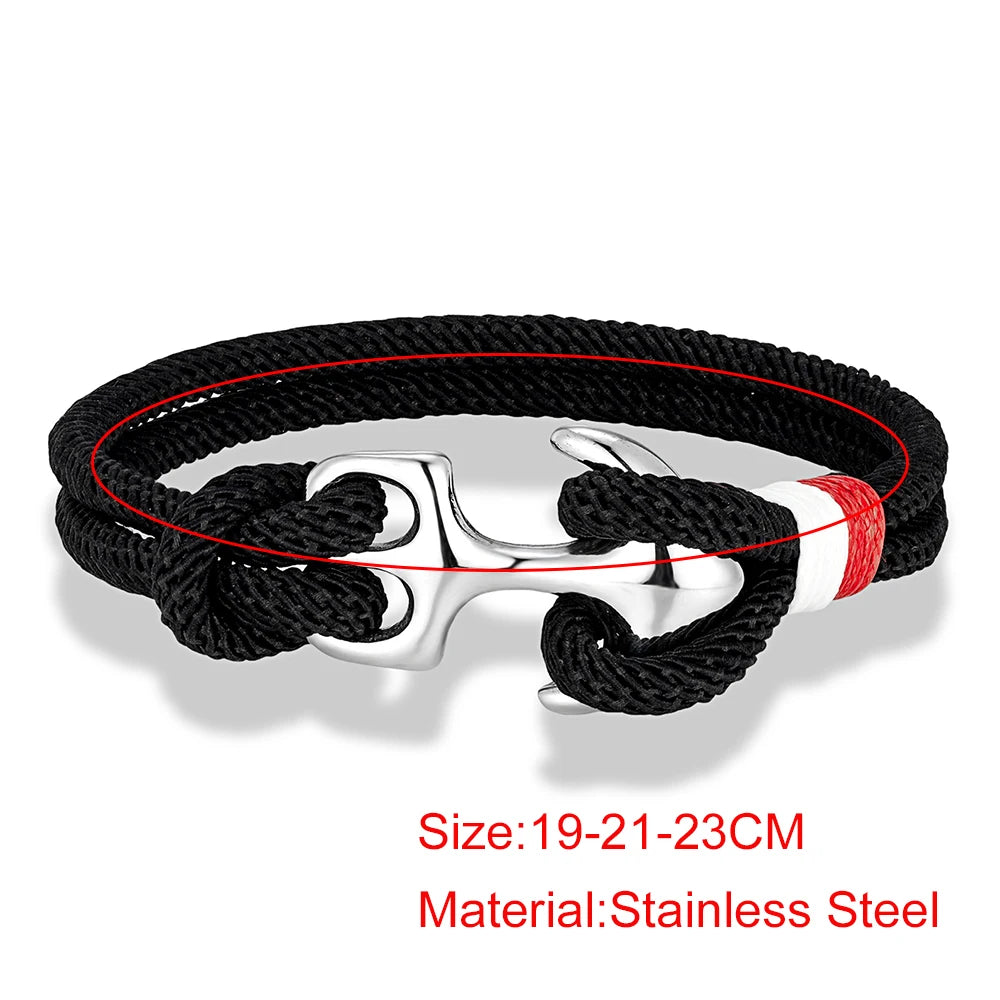 MKENDN Creative Contrast Double Strand Anchor Bracelets Men Women Nautical Survival Rope Bracelets Stainless Steel Anchor Buckle