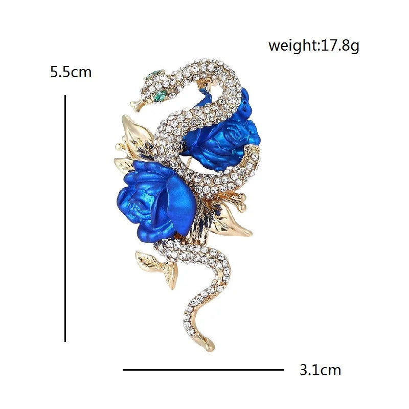 Wuli&baby Luxury Rose-flower And Snake Brooches For Women 2-color Shining Year Of Snake Brooch Pins Party Gifts