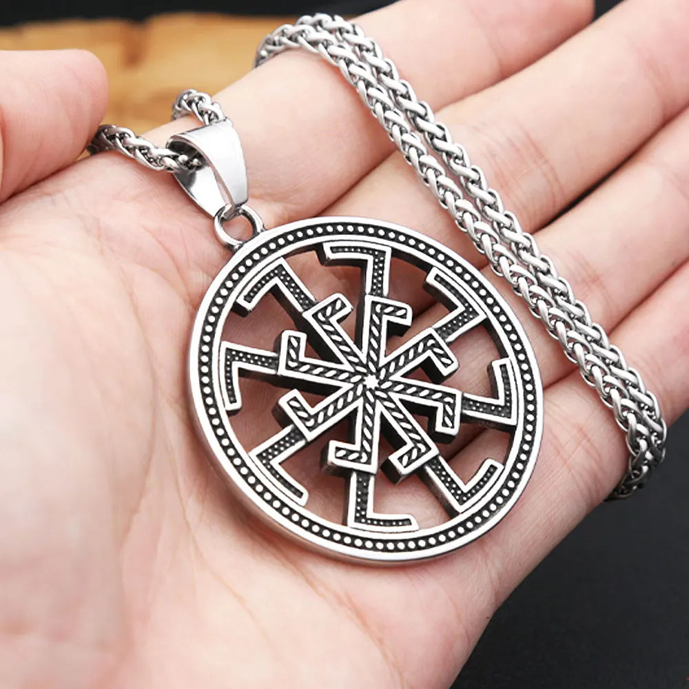 Vintage Fashion Slavic Kolovrat Symbol Pendant For Men Nordic Stainless Steel Vikings Celtic Knot Necklace Amulet Jewelry Gifts