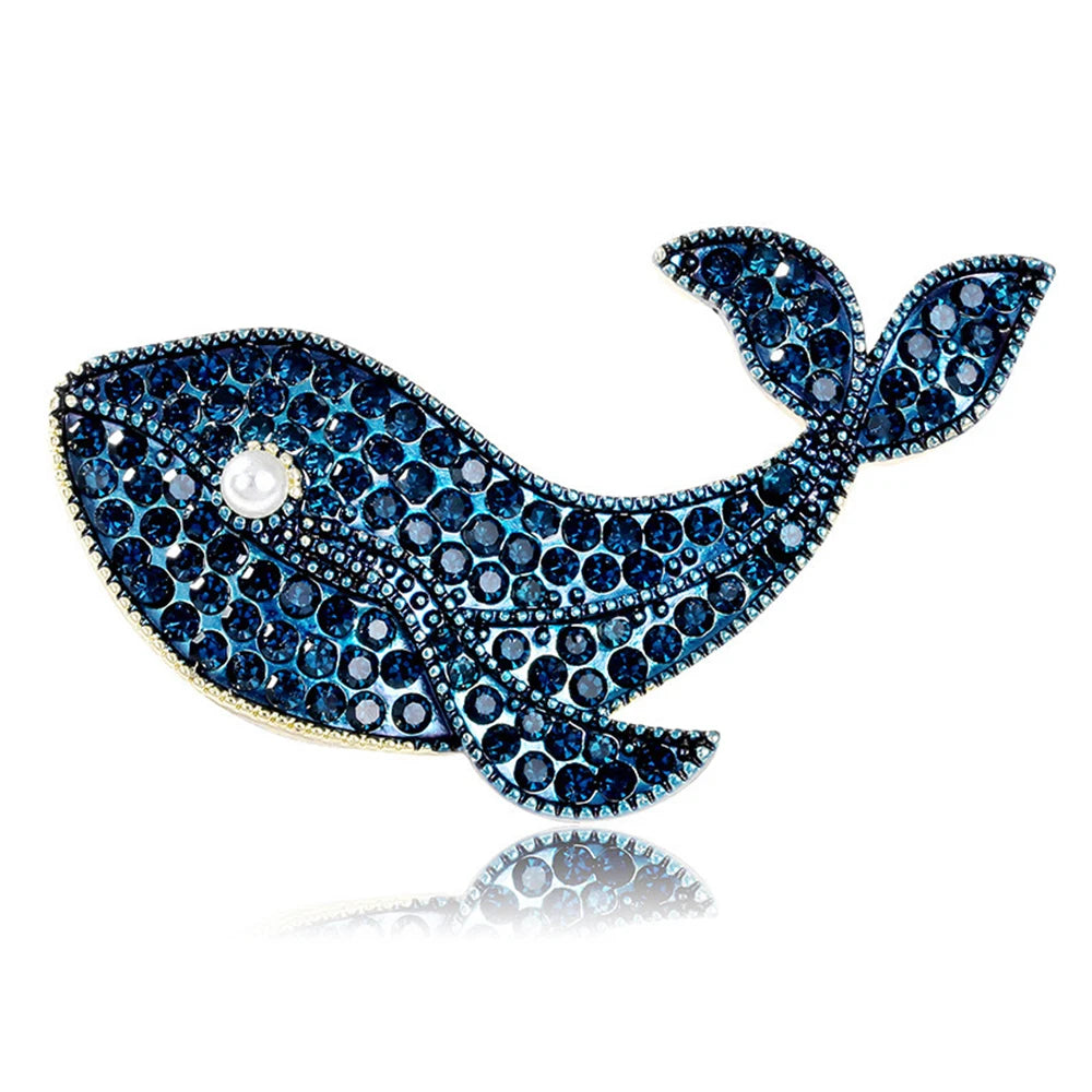 Broches en strass et perles de baleine bleue pour femmes et hommes, élégantes, vie marine, poisson, animaux, vêtements, bijoux, accessoires de fête