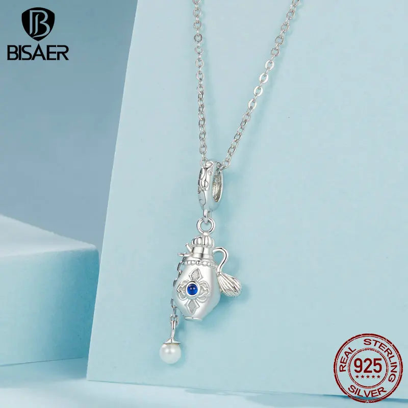 BISAER 925 Sterling Silver Original Certifié Vintage Parfum Bouteille Charm Perle Chaîne Pendentif Fit Femme DIY Fabrication de Bijoux