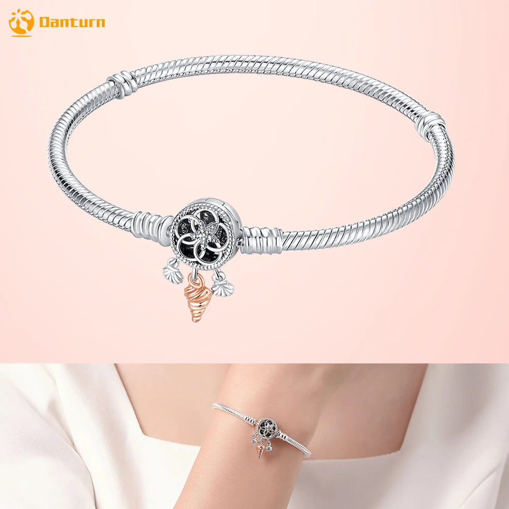 Danturn 925 Silver Heart Infinity Wishbone Heart Blue Disc Fan Clasp Heart T-Bar Multi Snake Chain Bracelets