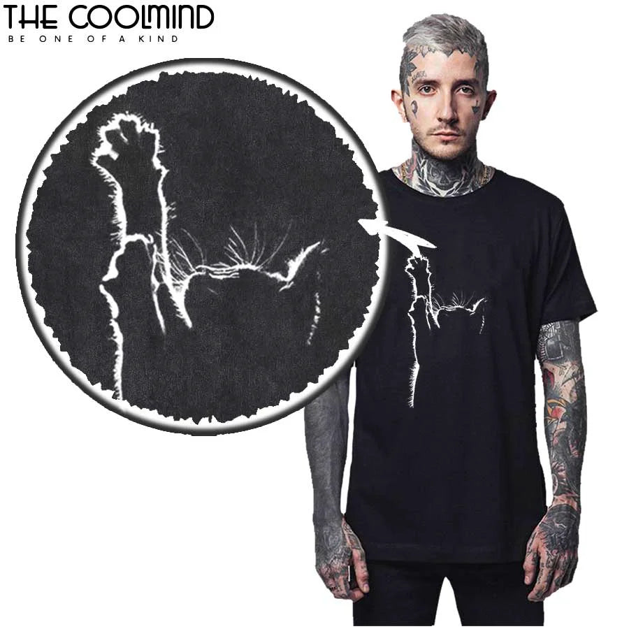 COOLMIND Camiseta de algodón 100 % de alta calidad con estampado de gato encantador para hombre, camiseta informal holgada para hombre, camiseta de punto con cuello redondo, camiseta para hombre