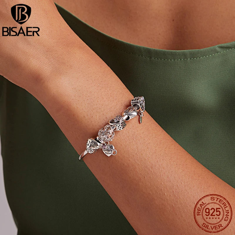 BISAER 925 Sterling Silber Familie Herz Charms Perlen Mama Papa Anhänger für Frauen DIY Armbänder Halskette Muttertag Schmuck Geschenk