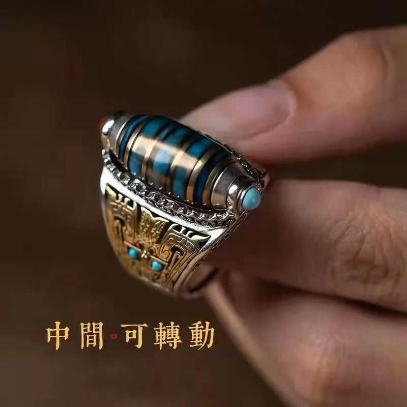 Japanese Buddhastone Silver Color Nine Eyed Bead Ring for Men