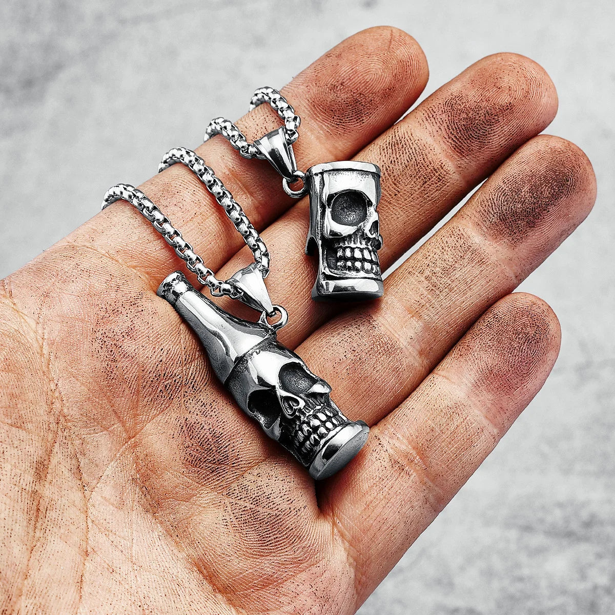 Hip Hop Skeleton Bottle Necklace 316L Stainless Steel Opener Men Pendant Chain Punk for Boyfriend Biker Rider Jewelry Funky Gift