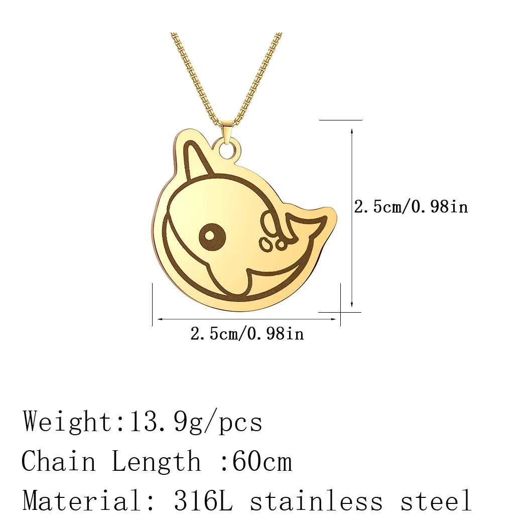 Kinitial New Trendy Kawaii Narwhal Rubber Pendant Necklace For Men Cute Animal Necklace Chain Accessory Party Jewelry