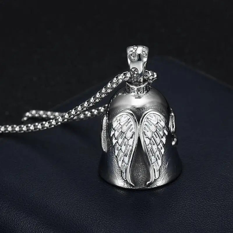 Vintage Cross Wings Angel Guardian Bell Motorcycle Necklace for Men Fashion Charm Bell Pendant Rider Jewelry Gift