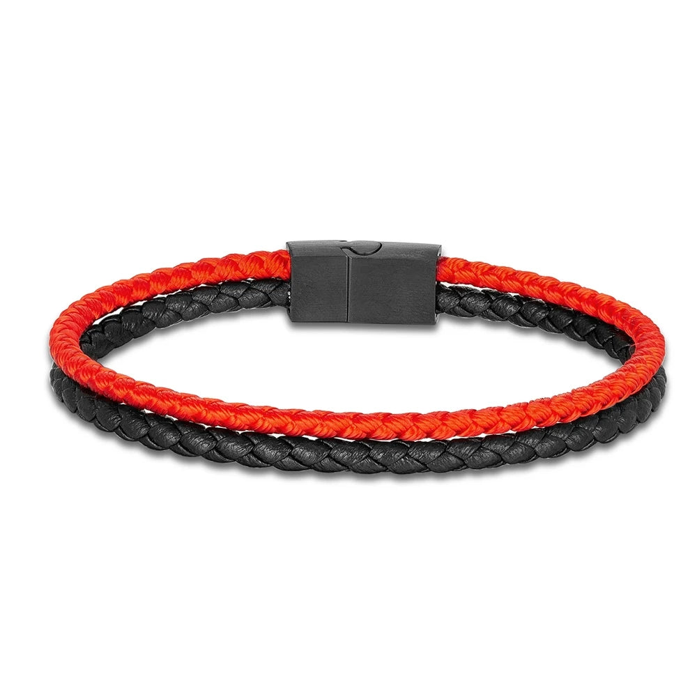 MKENDN Minimalist Men Double Strand Leather Rope Bracelet Matte Black Stainless Steel Buckle Accessories Handmade Jewelry Gifts