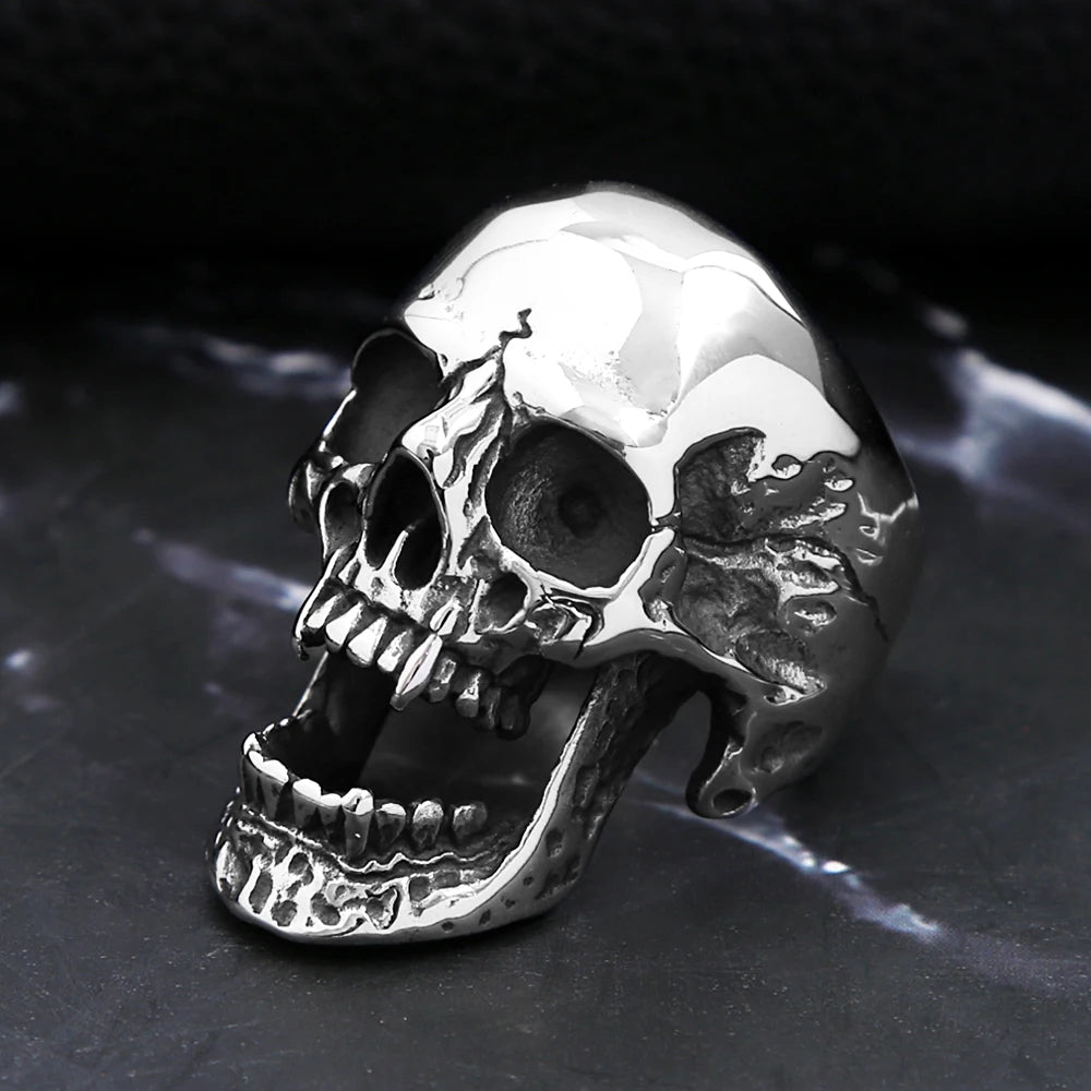 Gothic High Polished Vampire Skull Rings For Men Boys Stainless Steel Heavy Metal Skull Ring Punk Motorcyclist Jewelry Gifts