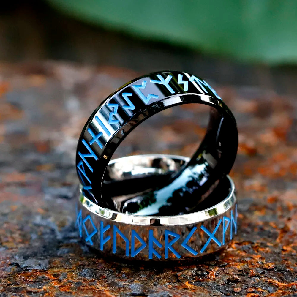 2023 New 316L Stainless Steel Viking Blue rune letters  Ring For Men Fashion retro Amulet fashion Jewelry Gift free shipping