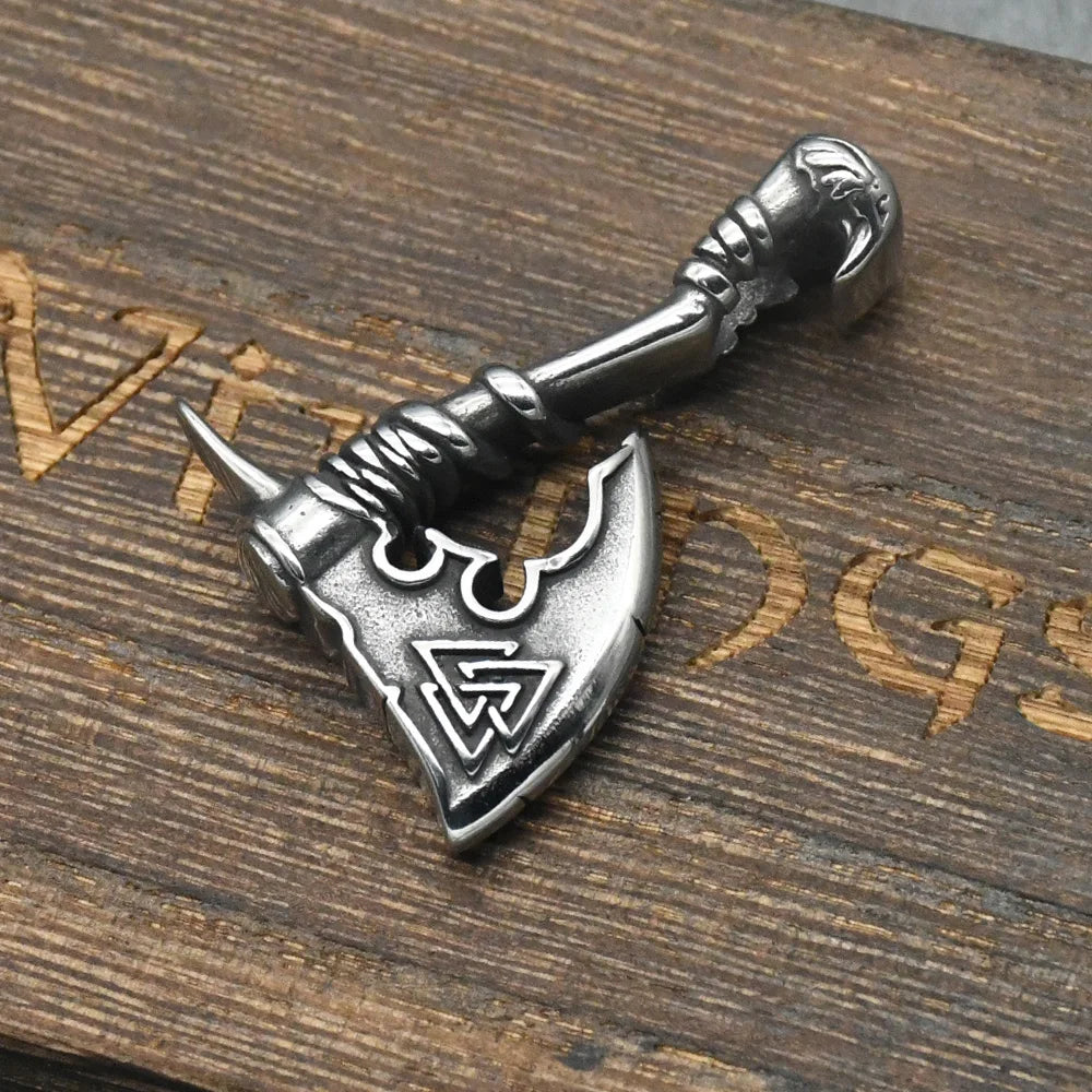 Norse Runes Valknut Viking Axe Pendant Necklaces Men Stainless Steel Hatchet Thor Hammer Mjolnir Slavic Amulet Jewelry