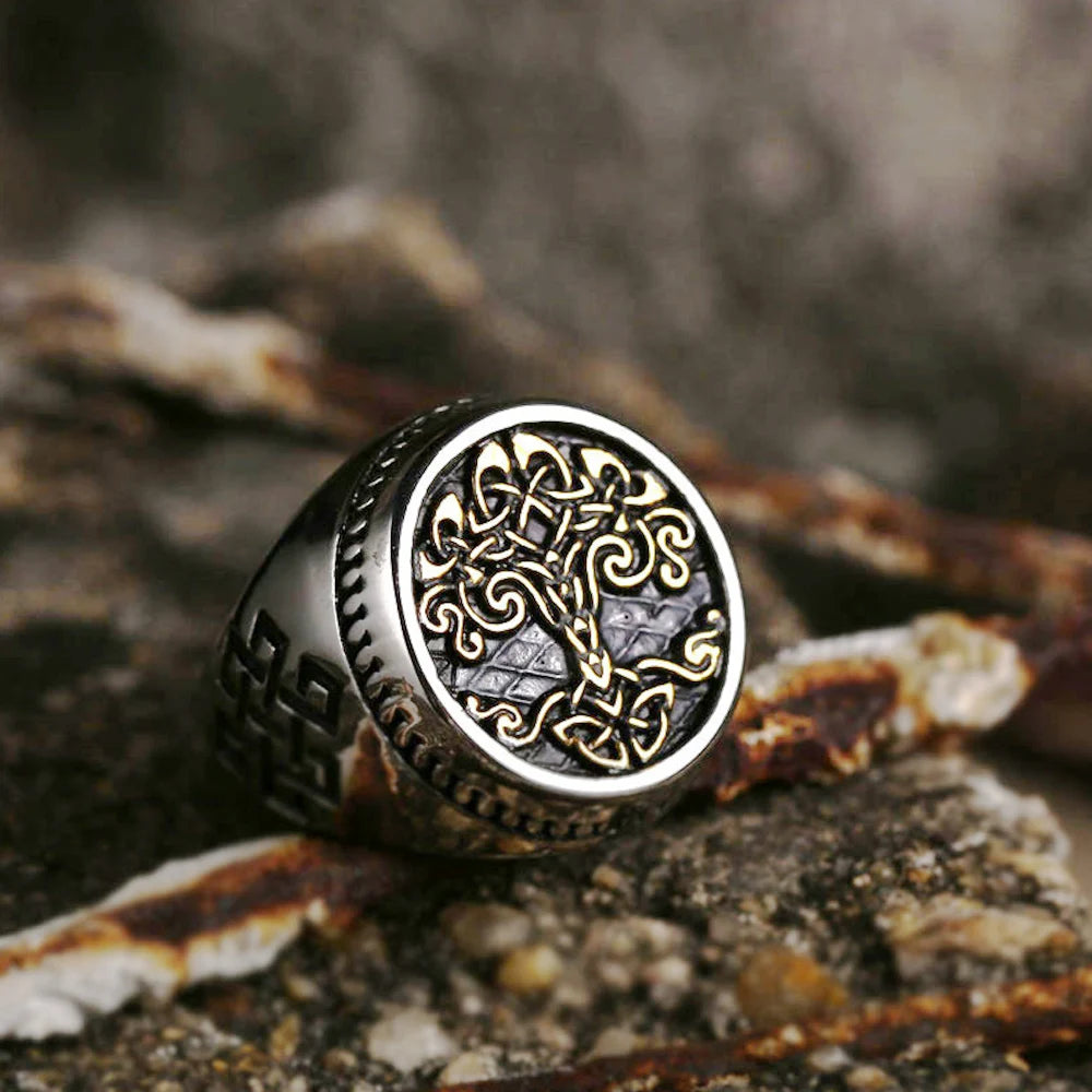 Vintage Viking Tree Of Life Ring For Men Nordic Mythology Stainless Steel Yggdrasils Ring Fashion Amulet Viking Jewelry Gift