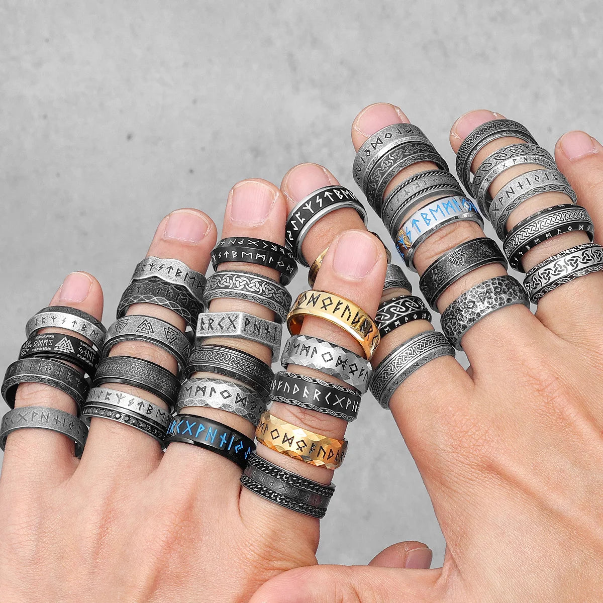 Anillos de acero inoxidable vintage con diseño de runas vikingas nórdicas y nudos celtas para hombre y mujer, joyería punk para motociclistas, regalo creativo al por mayor