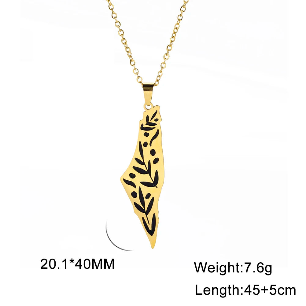 New Fashion Israel Map Rooted Tree Necklace Stainless Steel Pendant Choker Israel Plant Pattern Map Frame Charm Jewelry Gifts