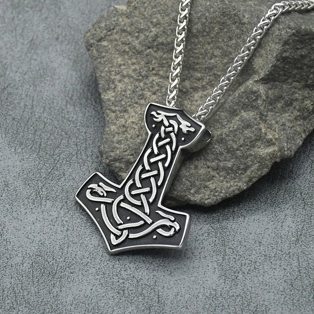 Norse Viking Thor's Hammer Mjolnir Scandinavian Rune Amulet Necklace Stainless Steel Chain Odin raven Anchor Pendant Male Jewelr