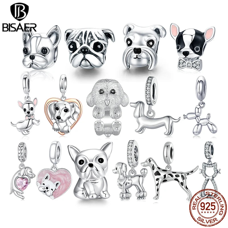 BISAER - Colgante de plata de ley 925 con forma de perro salchicha, diseño de animal doméstico, chapado en platino, apto para pulseras de mujer, joyería fina