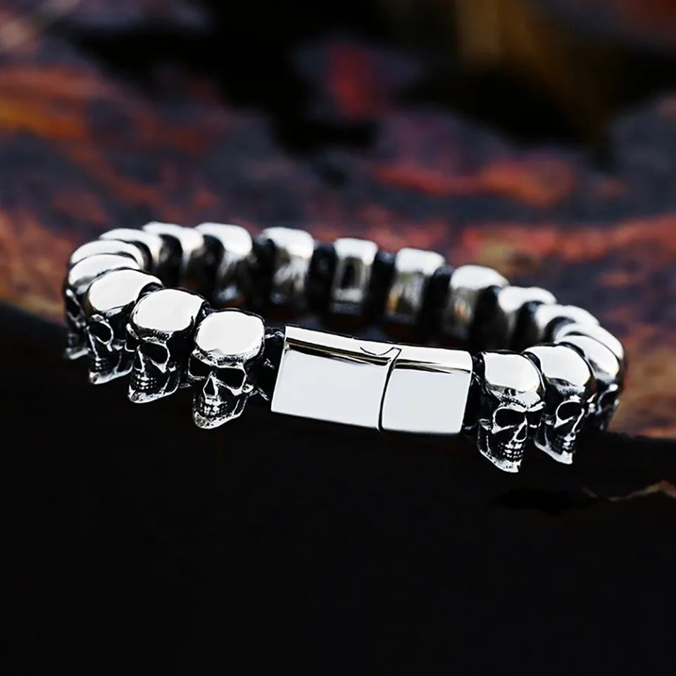 Gothic Vintage Black Skull Bracelet For Men Women 316L Stainless Steel Punk Hip Hop Skeleton Bracelets Fashion Jewelry Wholesale